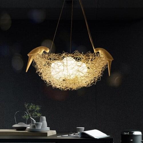 Creative Aluminum wire Birds nest Pendant Lights bird egg Nordic art childrens room restaurant E27 led Pendant lamp