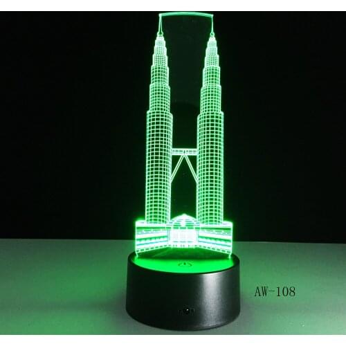 Creative 3D LED Night Vision Light Desk Lamp Twin Tower Mood 7 Color Change Living Office Bedroom Home Decor Lamp 108