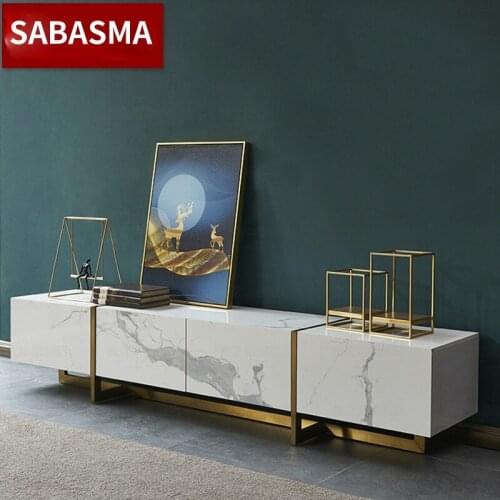 Italian-Style Light Luxury Rock Marble TV Cabinet Tea Table Combination Modern Simple Small-Sized Northern European-Style