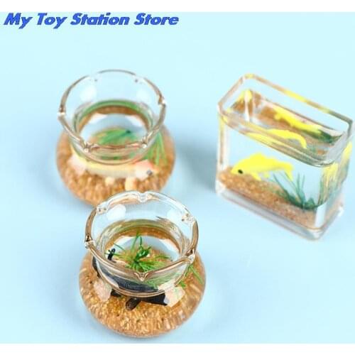 Dollhouse Mini Fish Tank DIY Resin Transparent Goldfish Tanks Miniature Decor