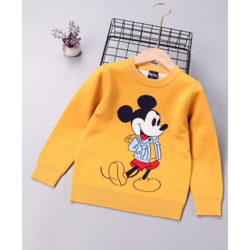 Fashion Little Boys Clothes Knit Pullover Sweater Cartoon Micckey Mouse Embroidery Autumn Cute Children Outfits Winter Tops