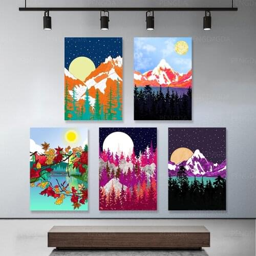 Painting Frame Prints Modular Forest Planet Mountain Canvas Landscape Pictures Poster Wall Art Modern for Living Room Home Decor