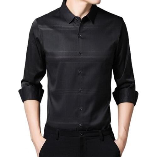 Autumn Men Shirt Smooth Good Workmanship Western Turn-down Collar Business Male Business Shirt Wedding Party