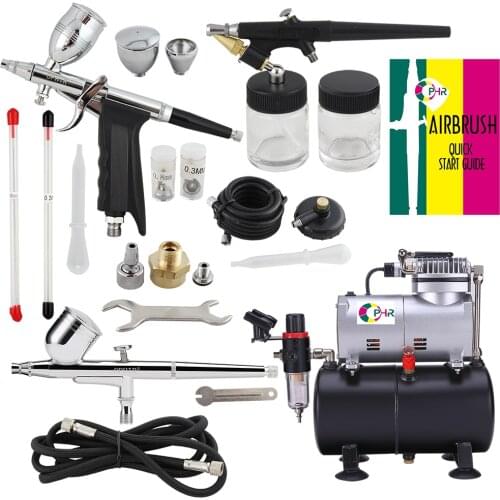OPHIR Dual Action&Single Action Airbrush Kit with Tank Air Compressor Air Brush Gun for Model Hobby Nail Art_AC090+004A+071+069