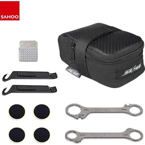 Sahoo Cycling Bicycle Bike Repair Mufti Tool Hexagon Wrench Kit Tire Lever No-Glue Patch Metal Rasp Saddle Bag Bike Accessories