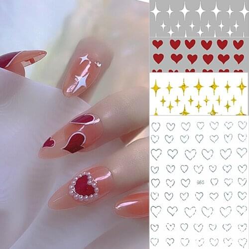 2021 New Nail Art Sticker 3d Stereo Red Love White Star Sticker Small Fresh Nail Art Decoration Patch DIY Nails Decal
