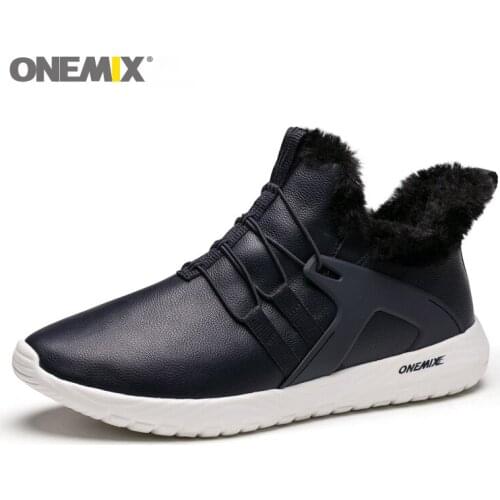 ONEMIX Mens Running Shoes Casual Slip On Leather Keep warm Sneakers Man Fitness Sports Shoes Outdoor jogging Walking Shoes