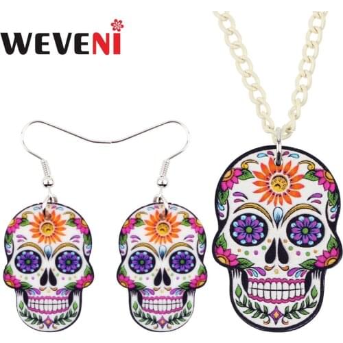 WEVENI Original Acrylic Halloween Floral Punk Skull Earrings Necklace Jewelry Sets For Women Girls 2018 Collier Gift Drop Ship