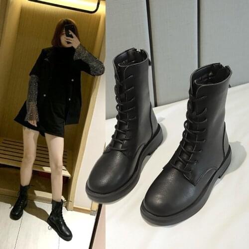 Autumn New Style Flat Heel Back Zipper Fashion Round Head Martin Boots Women All-match Casual Nude Boots Womens Boots