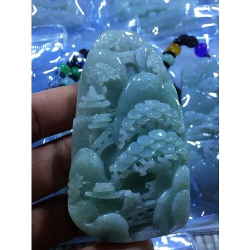 Natural 7A Myanmar jade Handcarved landscape jade green jade pendant jade necklace women men pendants jewelry jade necklaces