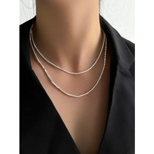 Stillgirl 2Pcs Vintage Shine Necklaces for Women Metal Silver Color Trendy Simple Y2k Double Chains Couple Gift Fashion Jewelry