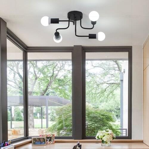 Retro Industrial Led Ceiling Light Surface Mount Iron Pipe 4 Heads Lamp for Bedroom Living Dining Room Light Fixtures