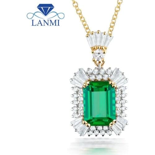 Luxury Women Jewelry Emerald Cut 7x9mm Gemstone Solid 18K Two Tone White Yellow Gold Natural Diamond Emerald Pendant Necklace