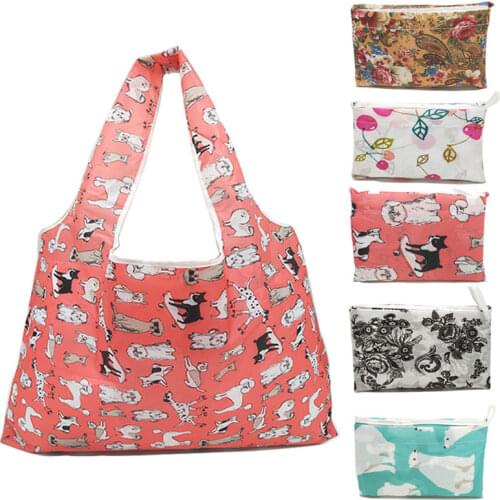 Foldable Handy Shopping Bag Reusable Cartoon Dog Tote Pouch Recycle Storage Handbags Home Storage Organization Bag Harajuke Bags