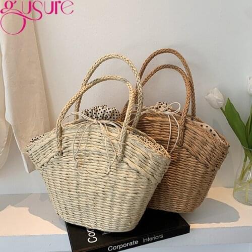 Gusure Straw Bags for Women Casual Summer Hand-Woven Rattan Tote Bag Handmade Wicker Beach Bohemia Bali Travel Handbag bolsos