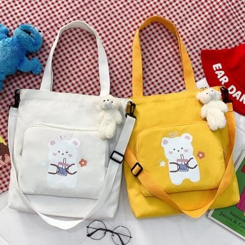 Bags Women Canvas Ladies Casual ShLadies Multi-function Handbags Printing bear Cloth Totes Casual Shoulder Bag oulder Bag