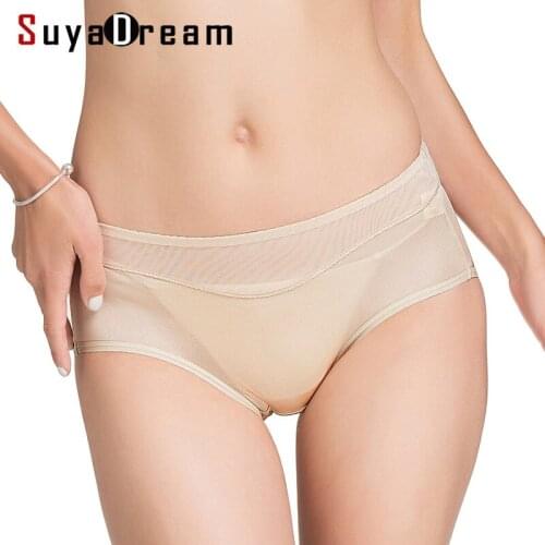 SuyaDream Women Panties Knitted 100% Natural Silk Beriefs Everyday Seamless Underwear lingerie calcinha briefs NEW Nude black
