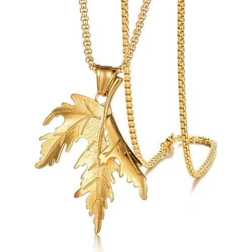 Hip Hop Gold Silver Color Stainless Steel Maple Leaf Pendant Necklaces for Men Rock Jewelry Drop Shipping