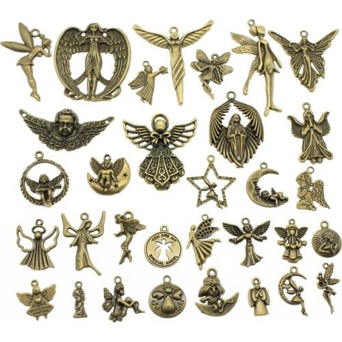 WYSIWYG 40g Antique Bronze Color Zinc Alloy Random Mix Styles Angel Charms DIY Handmade Craft For Jewelry Making