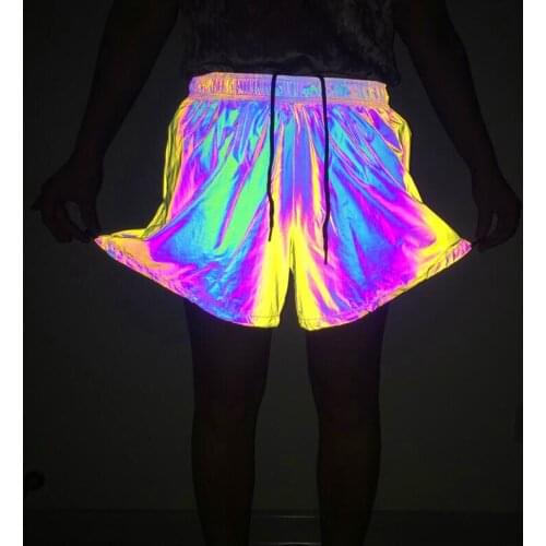 Colorful Luminous Womens Shorts Summer New Style Anti-glare Loose Casual Shorts Reflective Fashion Elastic Belt Ladies Pants