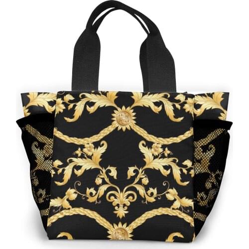 NOISYDESIGNS New Women Eco-Friendly Shopper Tote Bag Golden Baroque Pattern Print Canvas Bag Teen Girl Mini Grocery Bag bolsa