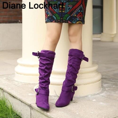 Women Knee High Boots High heel Buckle Knight boots Autumn Winter New Female Shoes Size 34-43 Botas Mujer