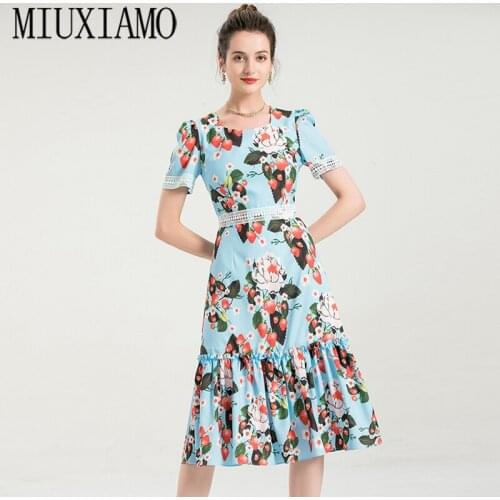 2021 New Summer Fashion Square Collar Floral Print Lace Slim Dress Womens Wear Retro Temperament