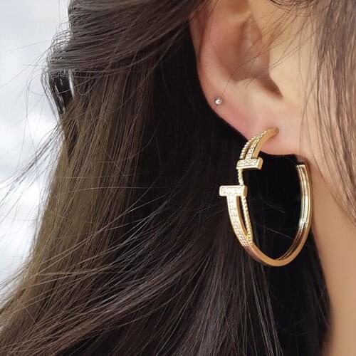 2021 New Arrival 14K Real Plated Unique Letter Stud Earrings for Women Luxury Jewelry Zircon C Earrings