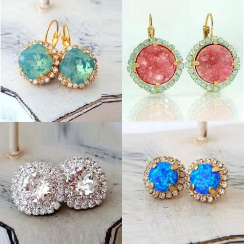 2021 Fashion Round Opal Zircon Stud Earrings For Women Jewelry Gift Friends' Accessories