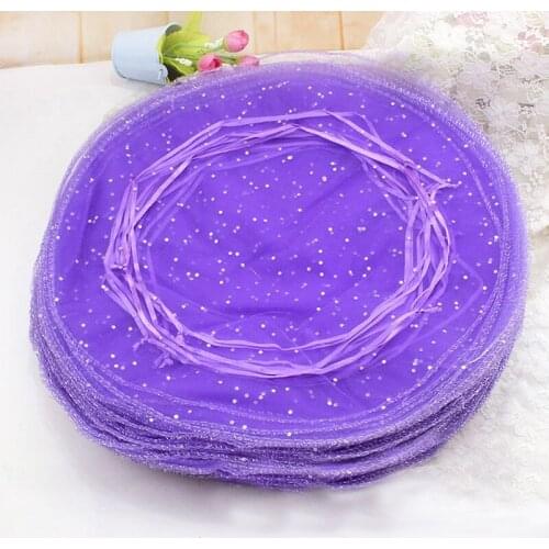 26cm 1000pcs Purple Candy Bag For Wedding Round Christmas Organza Bags Gift Packaging Bags Women Drawstring Bag Package Display