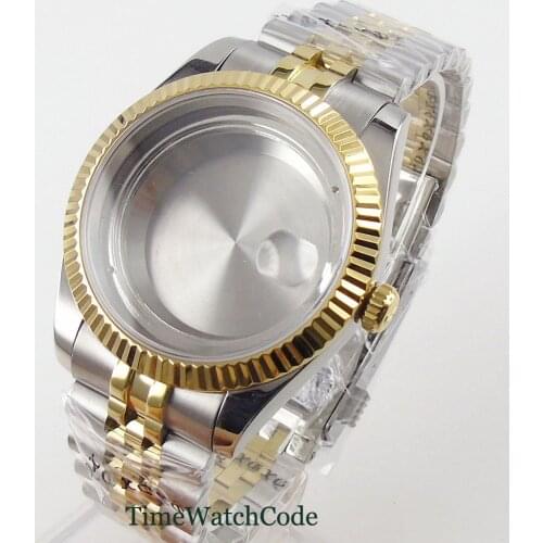 39.5mm Watch Case Spare Parts Gold Color Fit For Miyota 8215 821A Mingzhu 2813 Date Jubilee Bracelet Coin Bezel Sapphire Glass