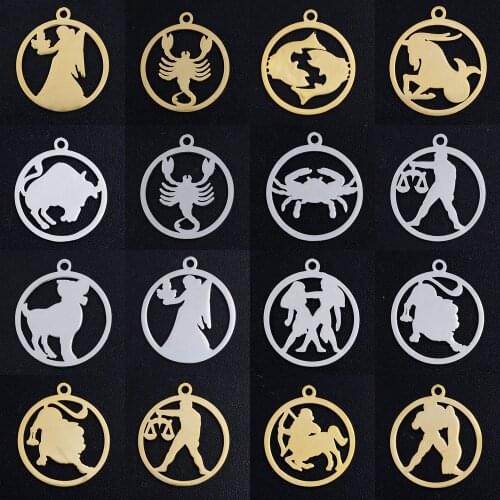 5pcs/lot Stainless Steel Zodiac Aries diy Jewelry Making Charm Wholesale Cancer Necklace Pendant Virgon Leo Bracelet Charms
