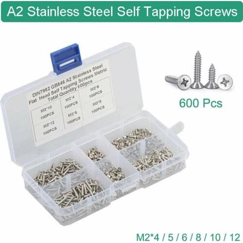 600 Pcs Metal Cross Countersunk Self Tapping Screws Wood Screw for Repair & Inventions