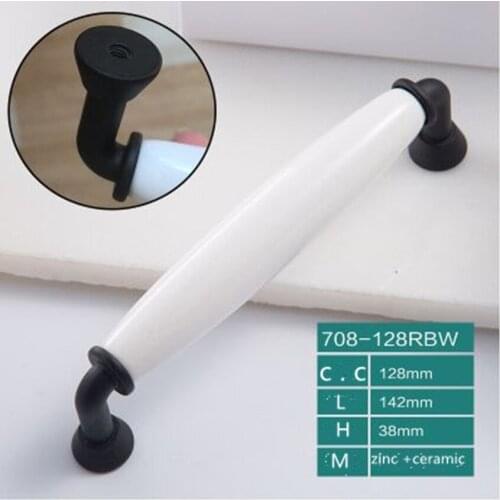 96mm 128mm modern simple white ceramic kitchen cabinet wardrobe door handles 5" black dresser cupboard drawer knobs pulls