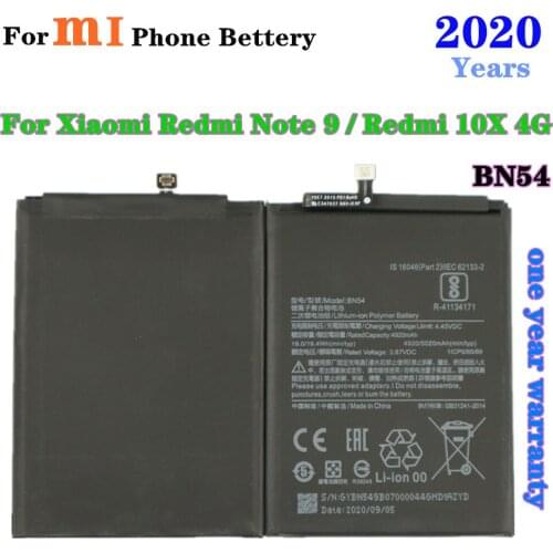 2020 Years BN54 Battery 5020mAh For Xiaomi Redmi Note 9 4G / Redmi 10X 4G Mobile Phone Battery Replacement Batteries