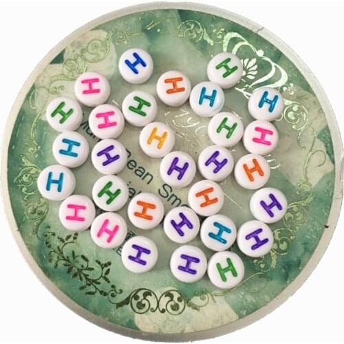 Free Shipping 3600pcs/Lot 4*7MM Flat Coin Round Shape Acrylic Letter Beads Colorful Initial H Printing Plastic Alphabet Beads