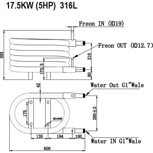 Free shipping ! 17.5KW (5HP) 316L stainless steel coaxial condenser heat exchanger