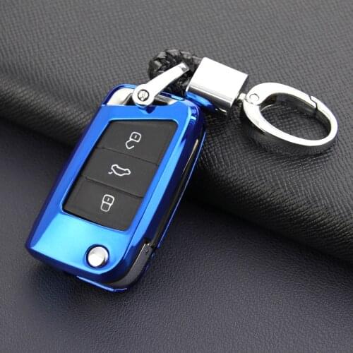 For VW Golf 7 Polo Tiguan Audi A1 Skoda Octavia Kodiaq Karoq SEAT Ateca Leon Volkswagen Flip Car Key Fob Chain Ring Cover Case