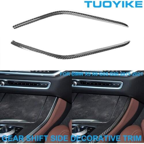 LHD RHD Car Styling Real Carbon Fiber Central Gear Shift 2-Side Decorative Strip Cover Trim Panel For BMW X5 X6 G05 G06 19-2021