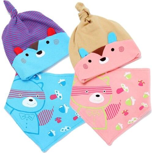 Baby Cap Cloth Bandana Bibs Set for 0 to 10 Months Boys Girls Kids Infant Newborn Sleep Beanies Hat Saliva Towel