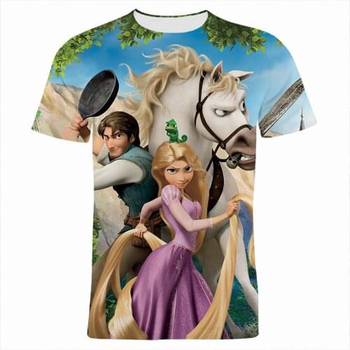 Tangled Disney Cartoon Anime Clothes For Children Summer Short Sleeve Women T-shirt 3D Print Oversized Men Tee Shirts