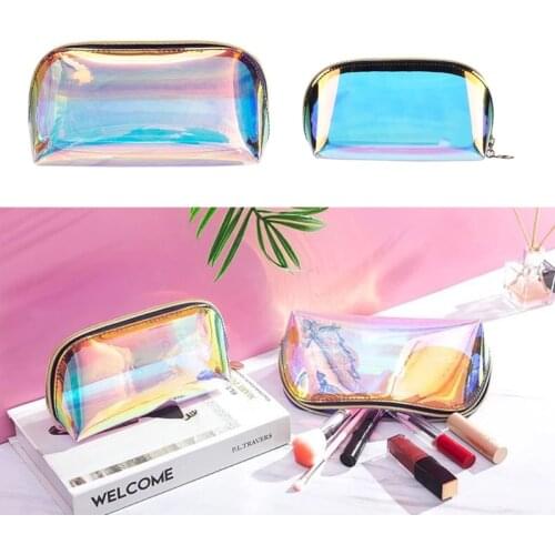 Holographic Makeup Bag Travel Portable Rainbow Iridescent Cosmetic Pouch Zippered Waterproof Clear Toiletries Organizer M6CE