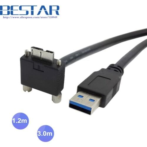 90 Degree Up Down Angled Micro B USB 3.0 With Lock Screw Mount USB3.0 Data cable 1m 3m 5m 4ft 10ft 16ft Angle Micro-USB 3.0