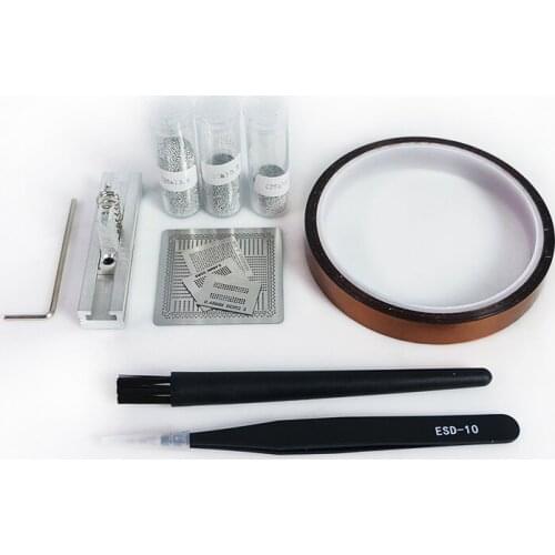 Heated BGA Reball Fixture Reballing Kit 4pcs BGA Stencils For PS4 With Solder Balls ESD Tweezer Brush BGA Rework Tools