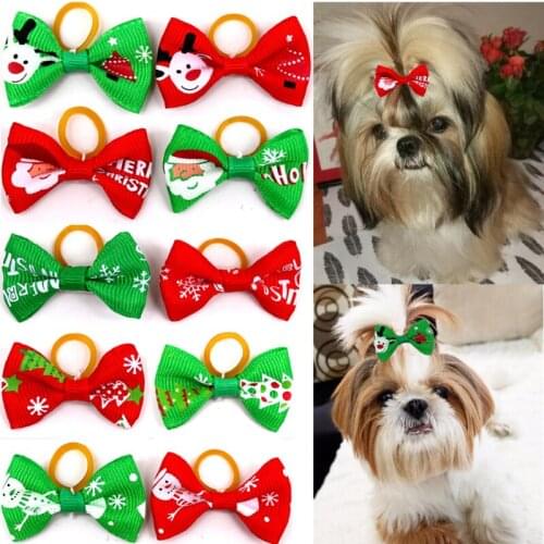 Red Green 100PC/Lot Pattern Printed Christmas Puppy Dog Cat Bell Bow Ties Bowties Holiday Neckties Pet Dog Accessories BS061