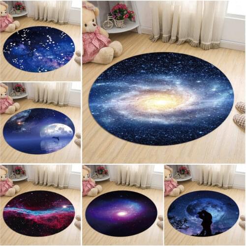 Round Circle Galaxy Starry Moon Earth Print Rug Doormat Floor Mat Carpet Home Carpet Hotel Living Bed Room Floor Mats Anti Slip