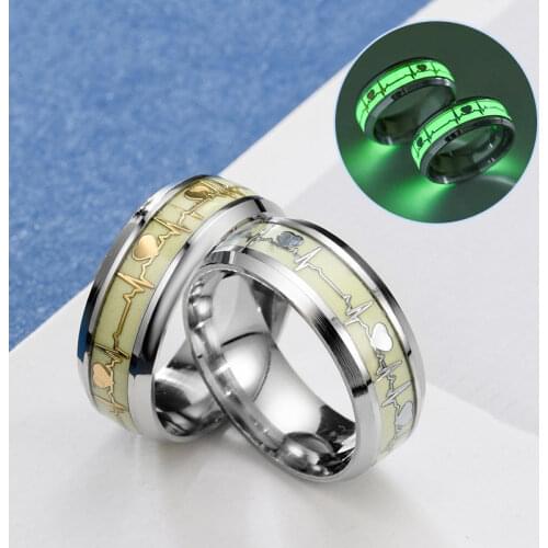 Fashion cool Luminous Finger Ring For Women Men Glowing In Dark Heart Couple Couple Wedding Bands Jewelry Gift Accessories