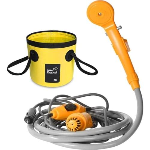 12V Portable Car Washer With 20L Bucket Vehicle Camping Shower High Pressure Washer Electric Pump For Outdoor Camping Travel Pet