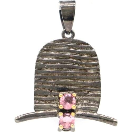 35x26mm Hiphop Punk Top Hat 3.5g Created Green Peridot Green Amethyst Pink Kunzite For Man Gift Black Gold Silver Pendant