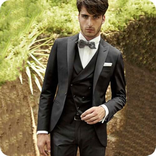 2019 Black Formal Party Men Suits for Wedding Double Breasted Vest Peaked Lapel Terno Slim Fit Groom Tuxedo 3Piece Costume Homme